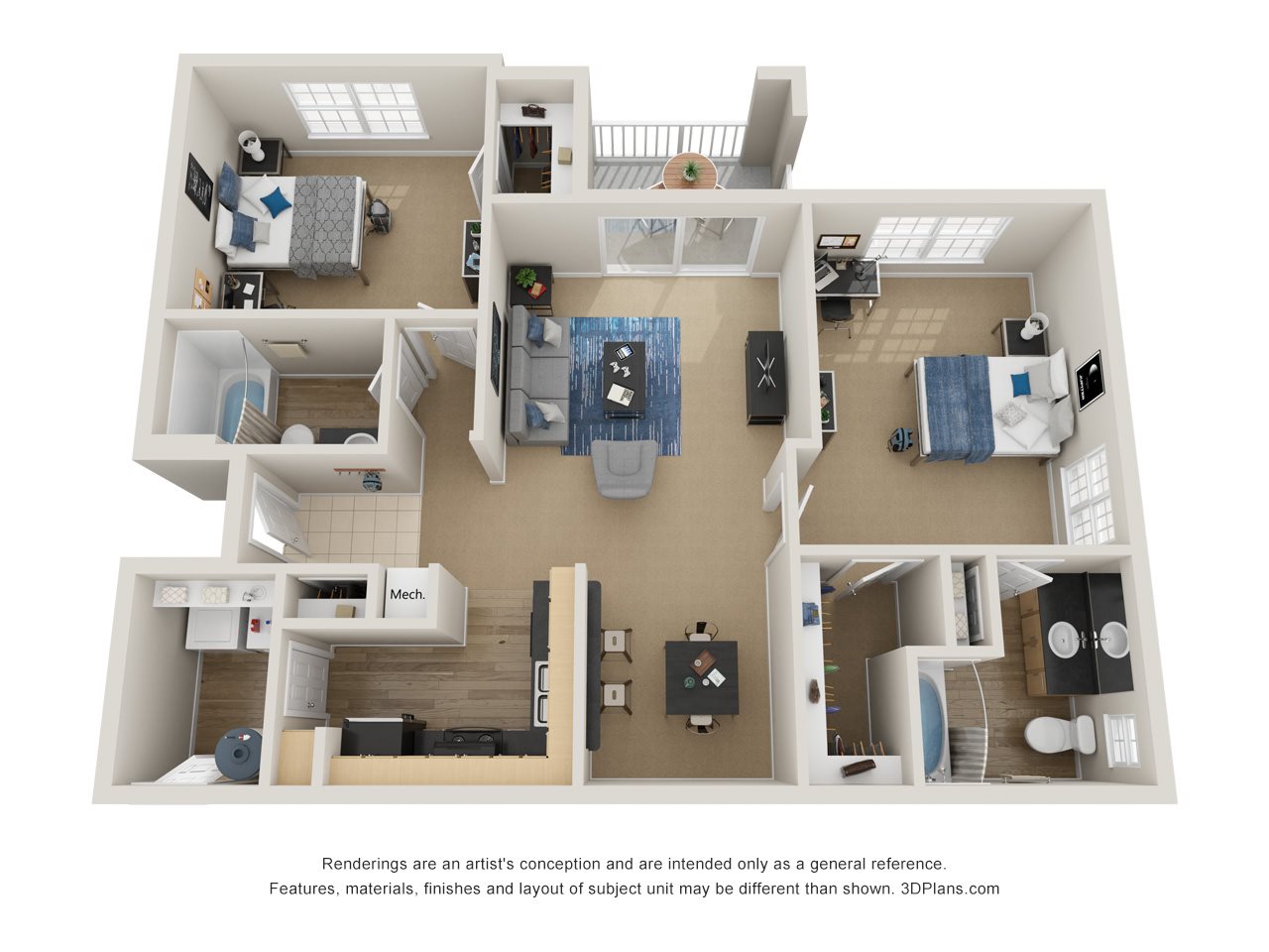 Preserve at Mobbly Bay, B1 layout, 1,143 square foot two bedroom, two bathroom